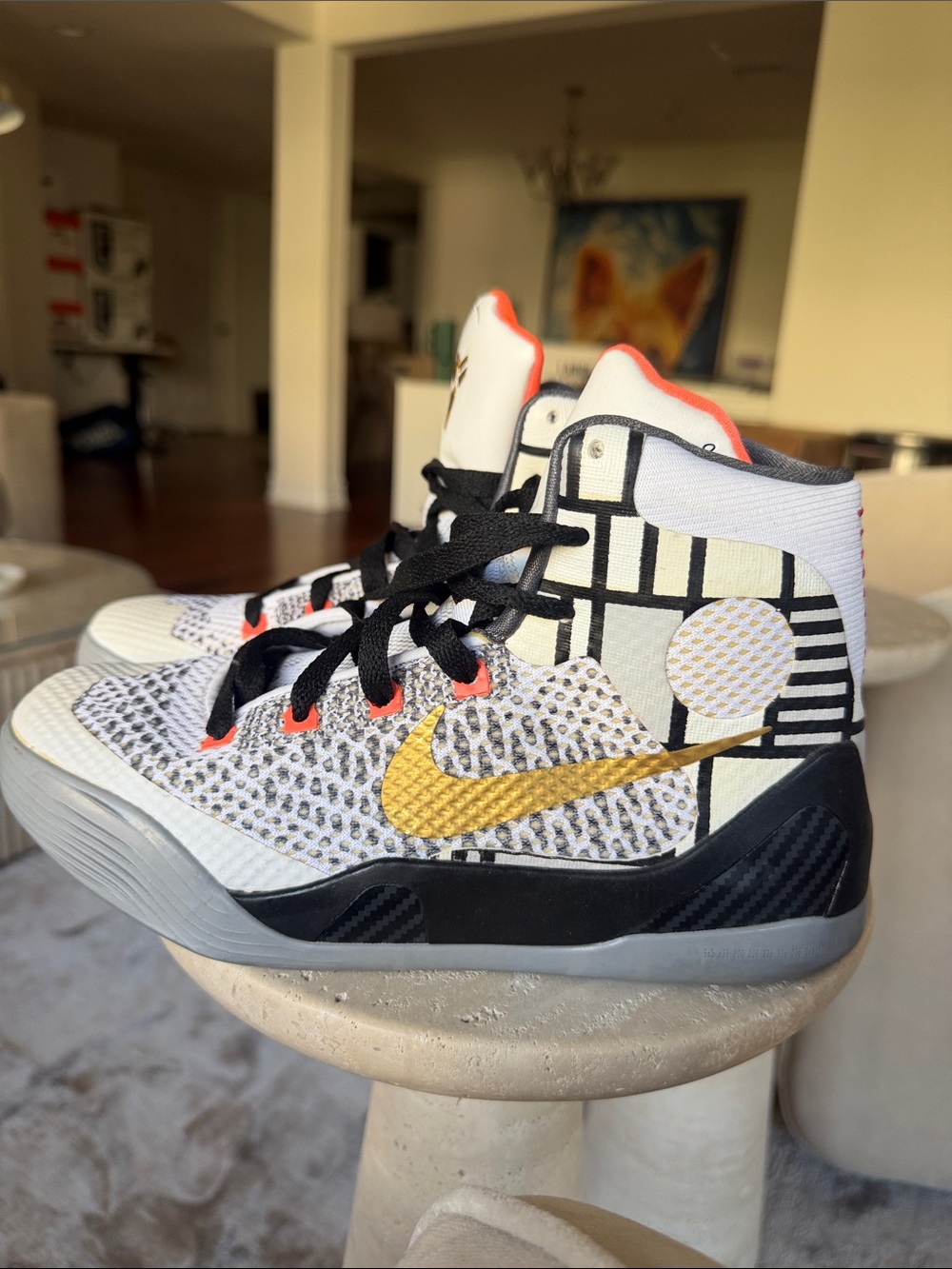 KOBE Nike White, Black & Gold High-Top Basketball Sneakers